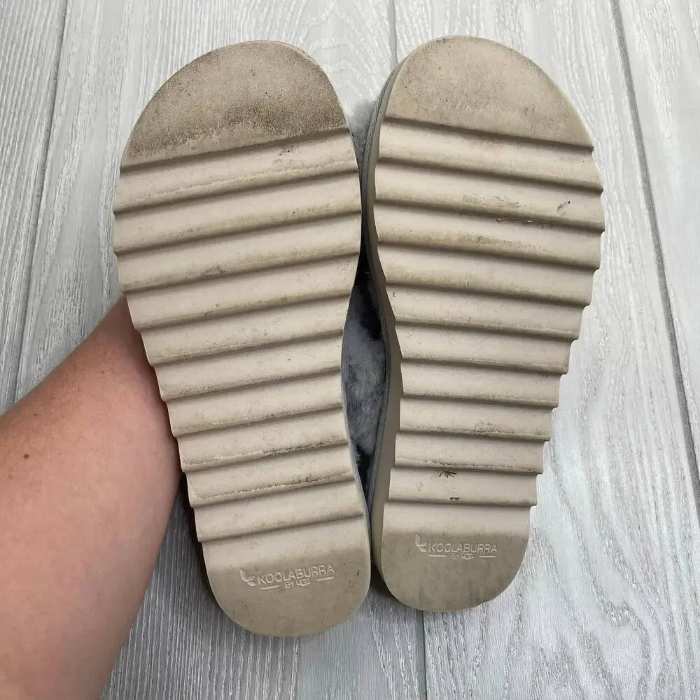 Koolaburra by UGG Wild Dove Gray Faux Fur Double Strap Slide Sandals Size 8